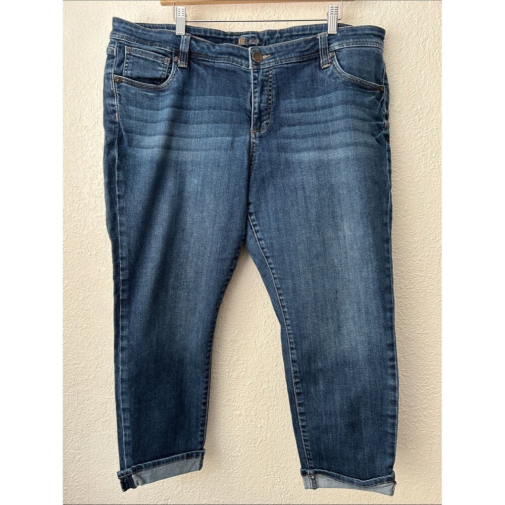Kut From The Kloth Women's Size 18W Blue Cropped Denim Jeans Cuffed Hem